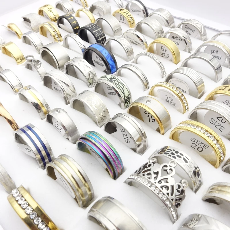 

MixMax 50pcs men rings women mixed style stainless steel ring christmas Jewellery ring for men free shipping dropshipping