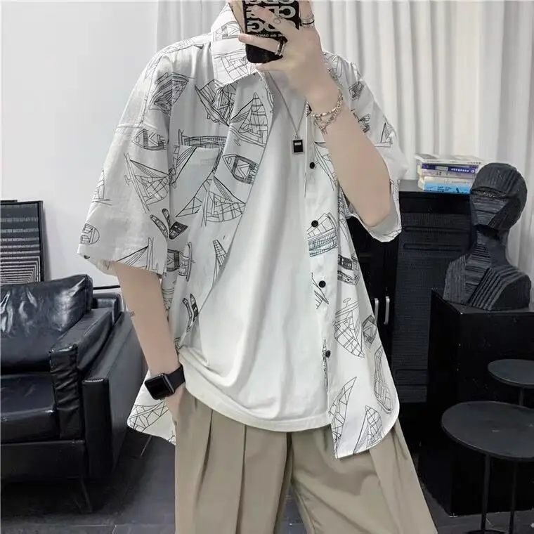 Men's Shirts Casual vantage summer Button up Wild Shirts Printed Short-sleeve Blouses Tops