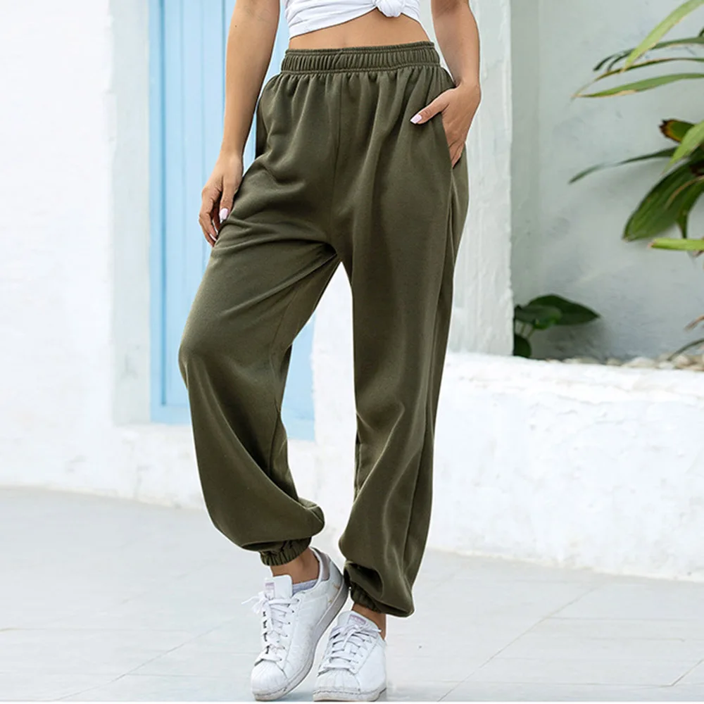 

Fashion Women Solid Color Pants High Elastic Waist Pocket Loose Thick Casual Cotton Pant Sweatpants Trousers Pantalon Femme