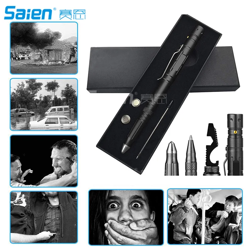 Тактическая ручка для самообороны многофункциональный инструмент светодиодный