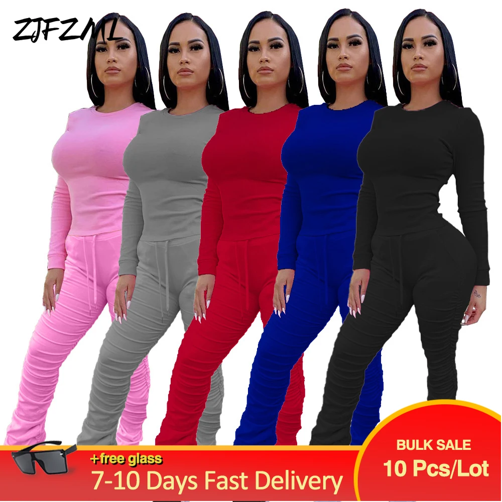 

Оптовая продажа, большие партии, простые повседневные женские комплекты, одежда для активного отдыха, Приталенный топ с длинными рукавами + ...