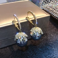 2021 korean new fashion fine grey pearl drop earrings for women crystal metal temperament rhinestone earrings wedding jewelry