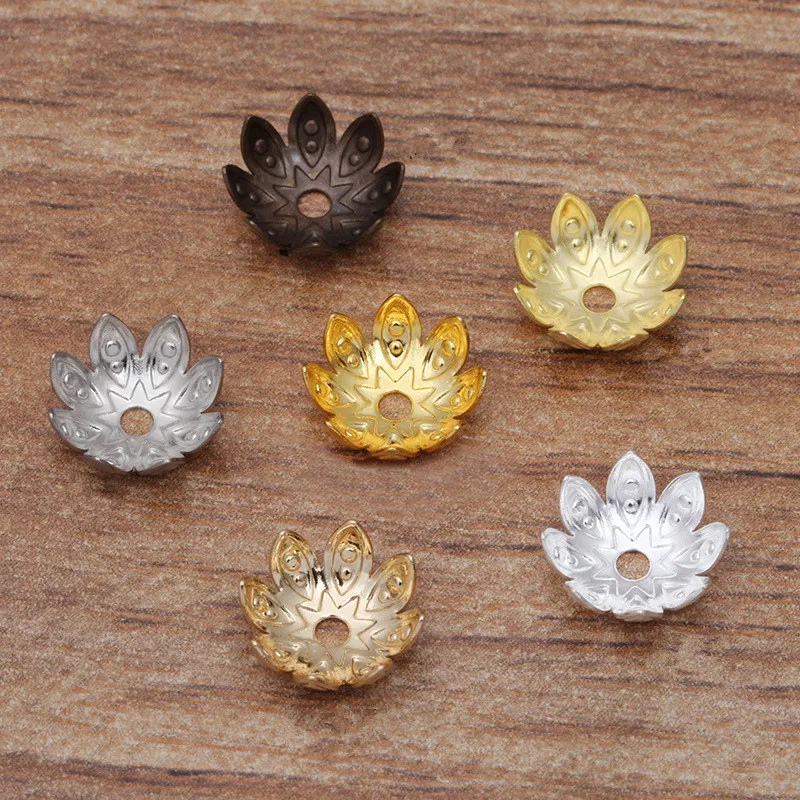 

200 PCS 9mm Metal Brass Filigree Flowers Bead Caps Connectors Flowers Tray Base Setting For DIY Jewelry Making