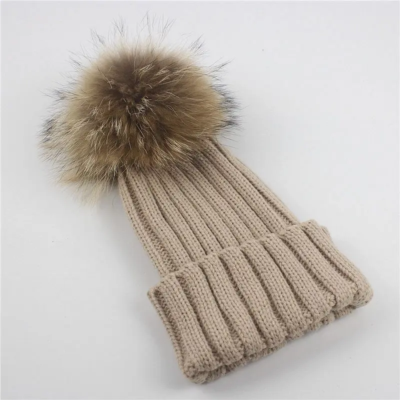 Kids Cotton Hats Baby Real Fur Pom Photo Props Newborn Children's Hat Boy Accessories Toddler Girl Cap Bonnet | Детская одежда и