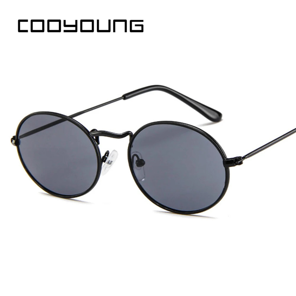 C1FullBlack COOYOUNG маленькие овальные солнцезащитные очки для женщин и мужчин, винтажные брендовые дизайнерские солнцезащитные очки, металлическая оправа, UV400 gafas de sol - Цвет линз: C1FullBlack