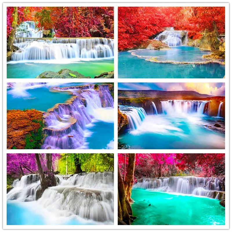 

DIY Diamond Embroidery scenery Waterfall Diamond Painting Natural Rhinestone Picture Mosaic Scenery Home Decor