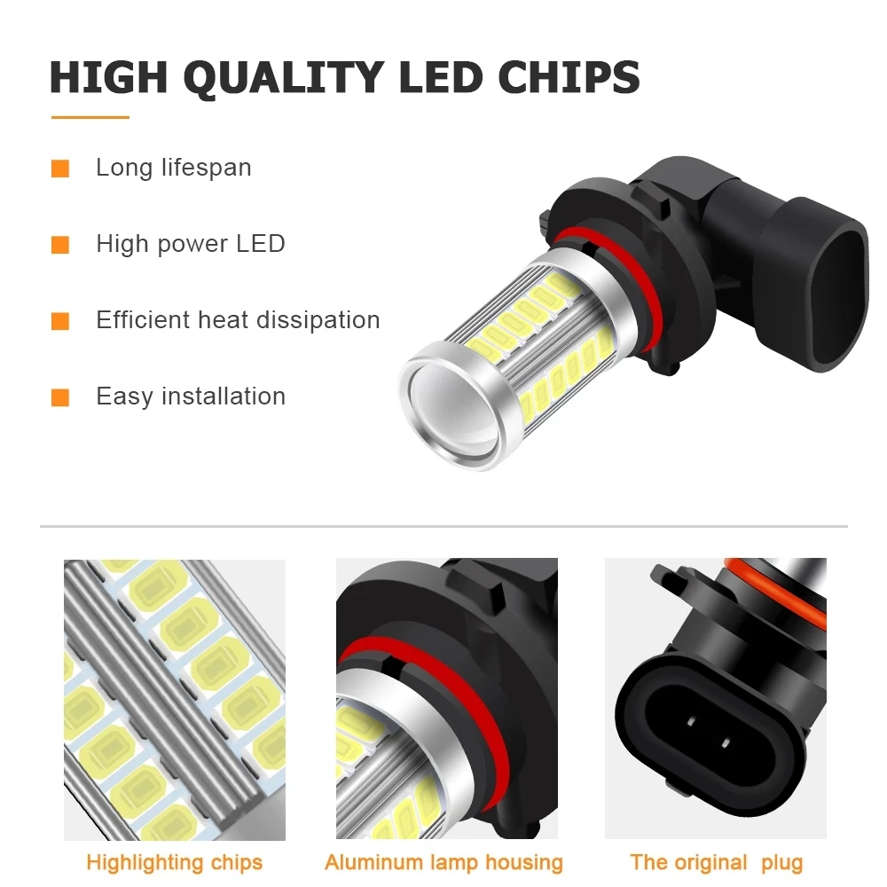 2 шт. лампа для противотумансветильник фар H8 H11 Led H16(JP) HB4 9006 HB3 9005 5630 33SMD 6000K белый