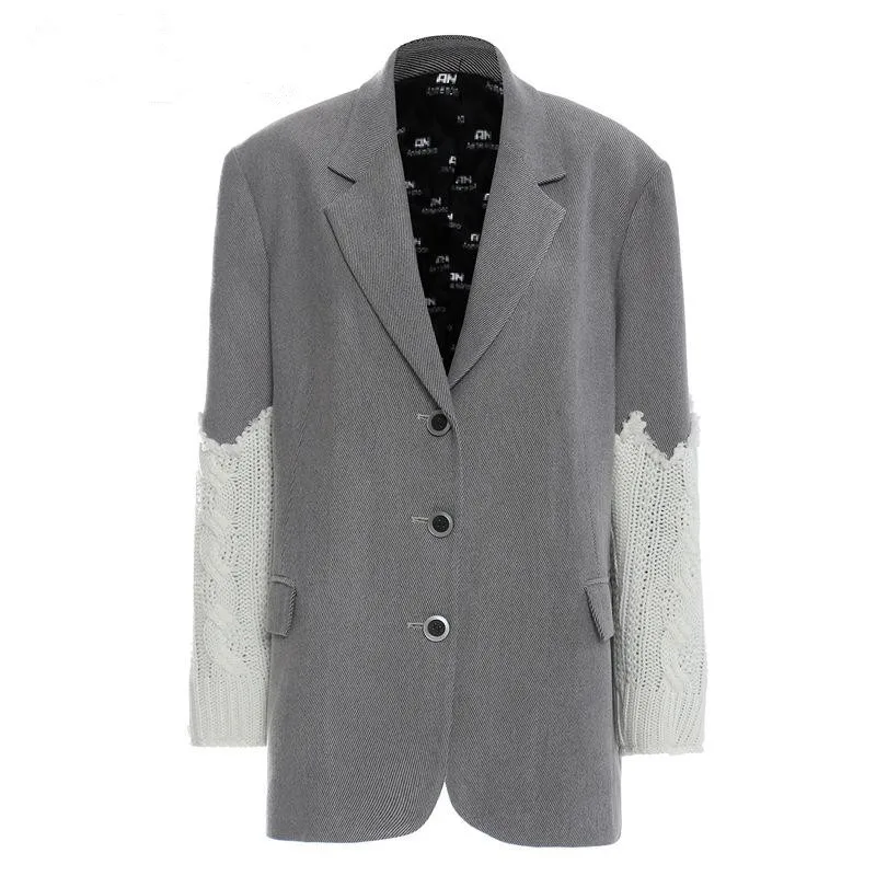 

Женский модный блейзер в стиле пэчворк, вязаные женские блейзеры, пиджаки, винтажные повседневные женские блейзеры с длинным рукавом, 2020