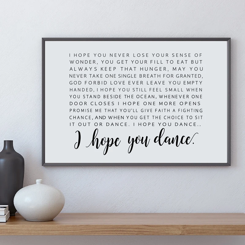 Плакат из песен I Hope You Dance Картина на холсте Настенная картина черно-белые песни