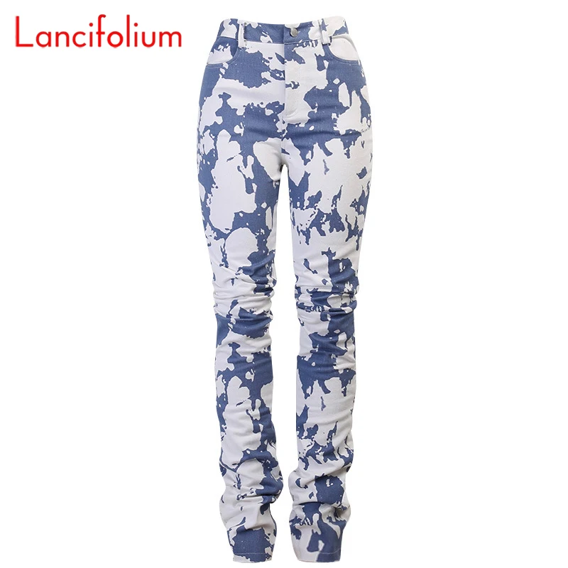 

Harajuku Y2k Pants Women Autumn Winter Stacked Leggings Joggers Egirl Tie Dye Vintage High Waist Jeans Pants Cute Denim Trousers