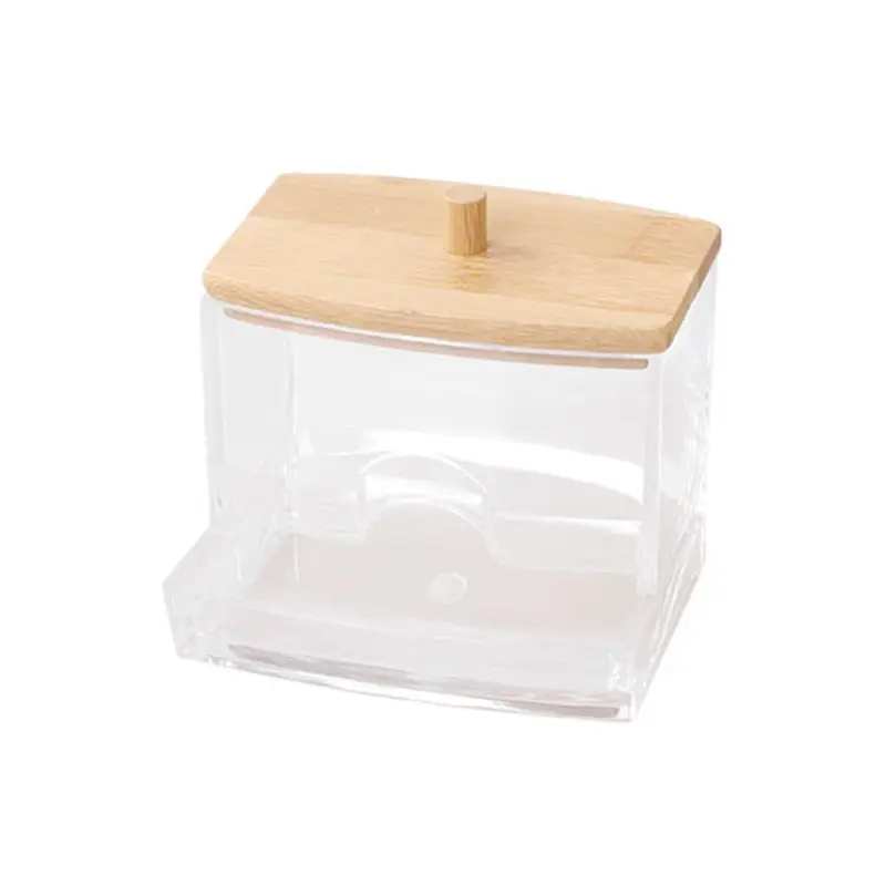 Контейнер для хранения ватных дисков макияжа органайзер косметики с бамбуковой