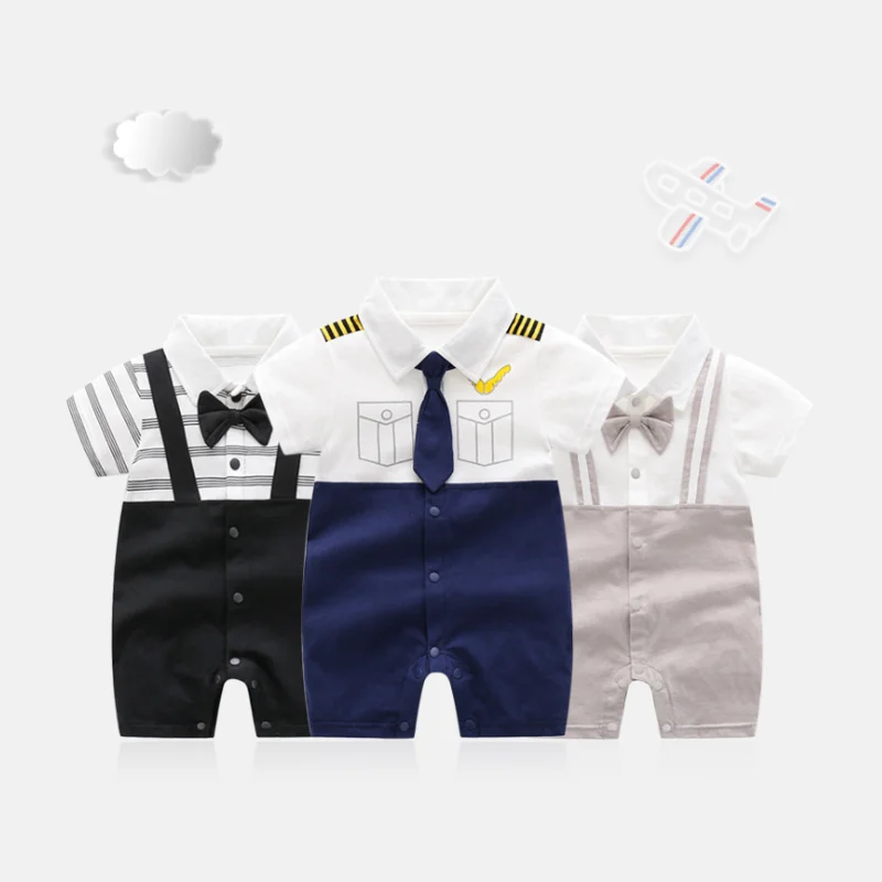 

Newborn Infant Baby Romper Summer Short-Sleeve Cotton Soft Gentleman And Pilot Style One-Piece Jumpsuit Baby Boy Clothes