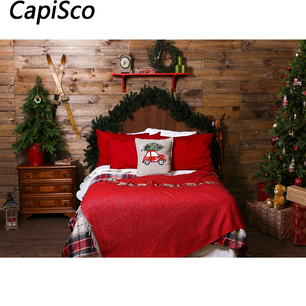 

Capisco Photography Background Christmas Bed Retro Wooden Wall Children's Room Party Portrait Backdrop Photo Studio Props