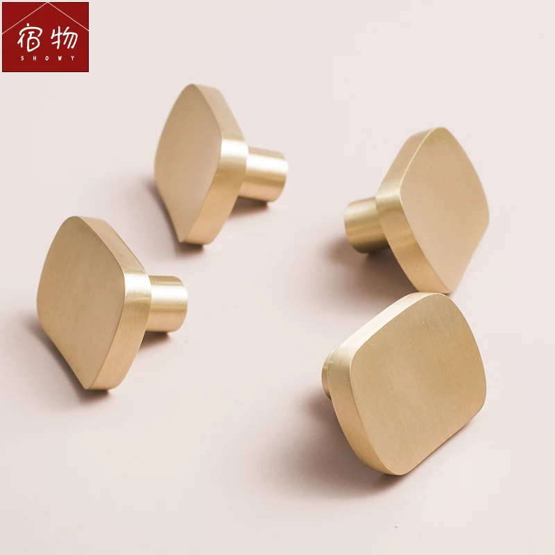 Скандинавские простые латунные ручки ящика Шкаф двери чистая медь золото одно