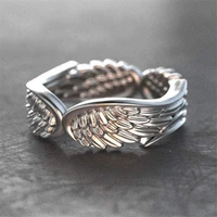 retro simple style 3d three dimensional wings feather ladies ring fashion party wedding engagement jewelry
