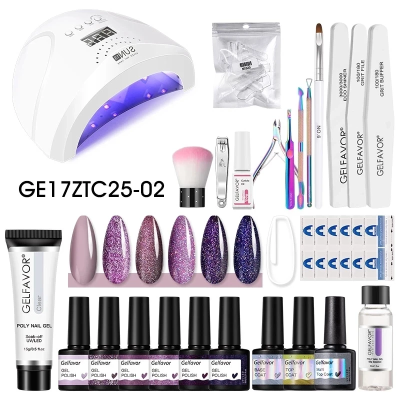 

Gelfavor Manicure Set Semipermanent Nail Polish Tool Kit With UV Nail Drying Lamp Base Top Coat Extension Gel Nail Polish Set