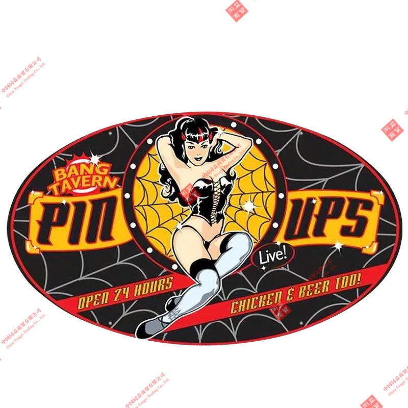 

Creative Bang Tavern Oval Pin-Up Girl Vintage Decal Windows Stickersfor JEEP Van Bike Off Road Decal High Quality Vinyl E