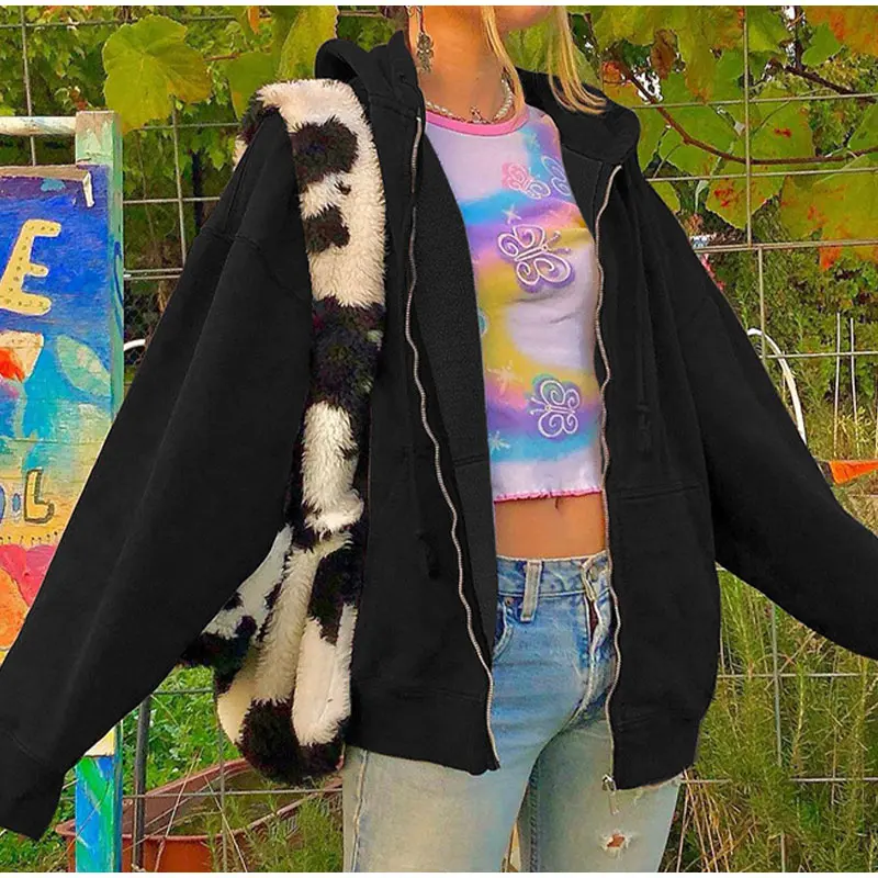 

Brown Jacket Zipper Hoodies Women Letter Embroidery Hooded Drawatring Jackets Female Y2K Pockets 2021 Spring Casual Streetwear