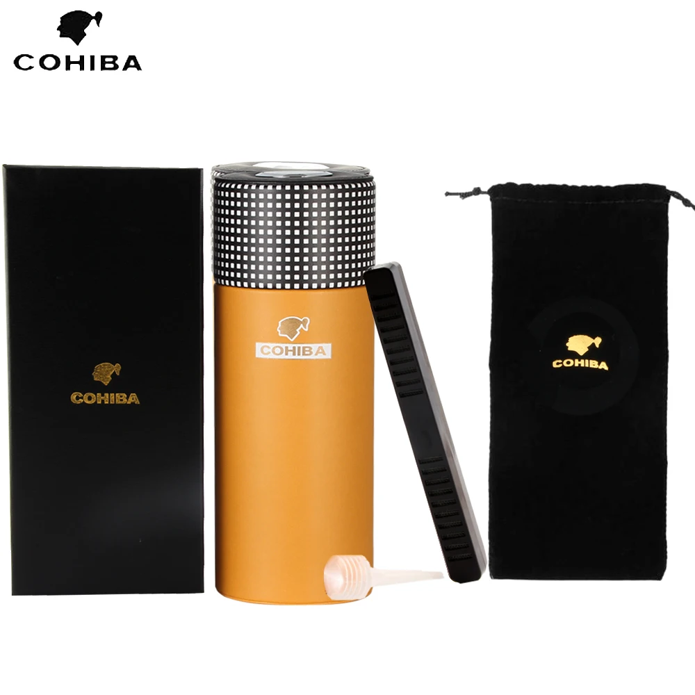 COHIBA кожаный дорожный хьюмидор, коробка для сигар из кедрового дерева, портативный чехол для сигар с гигрометром и увлажнителем, коробка для гимидора, подходит для 5 кубинских сигар