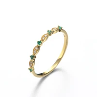 luxury elegant natural emerald 14k solid real genuine true gold bands rings for women female upscale gemstone office jewelry