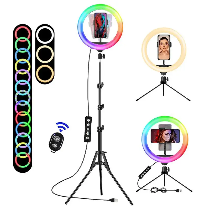 

RGB Ring Light Selfie Ring Light With Tripod LED Fill Light Ring Lamp Tripod Dimmable Ring Light Makeup Video Live For Selfie