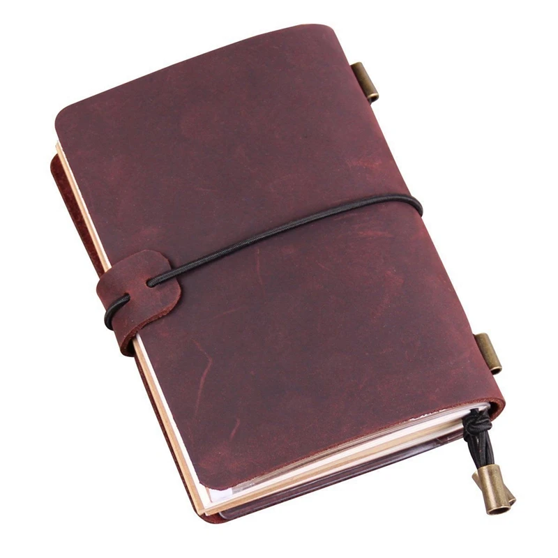 

Leather Bound Blank Pages Journal Diary Notepad Notebook (Black) S & Leather Notebook for Men & Women, Red Wine