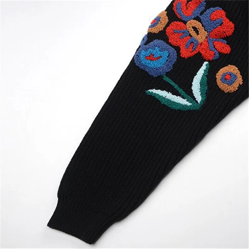 

Oversized Women Sweaters Pullovers Fashion Knitwear Floral Embroidery Jumper O-Neck Long Sleeve Jersey Vintage Female Clothes