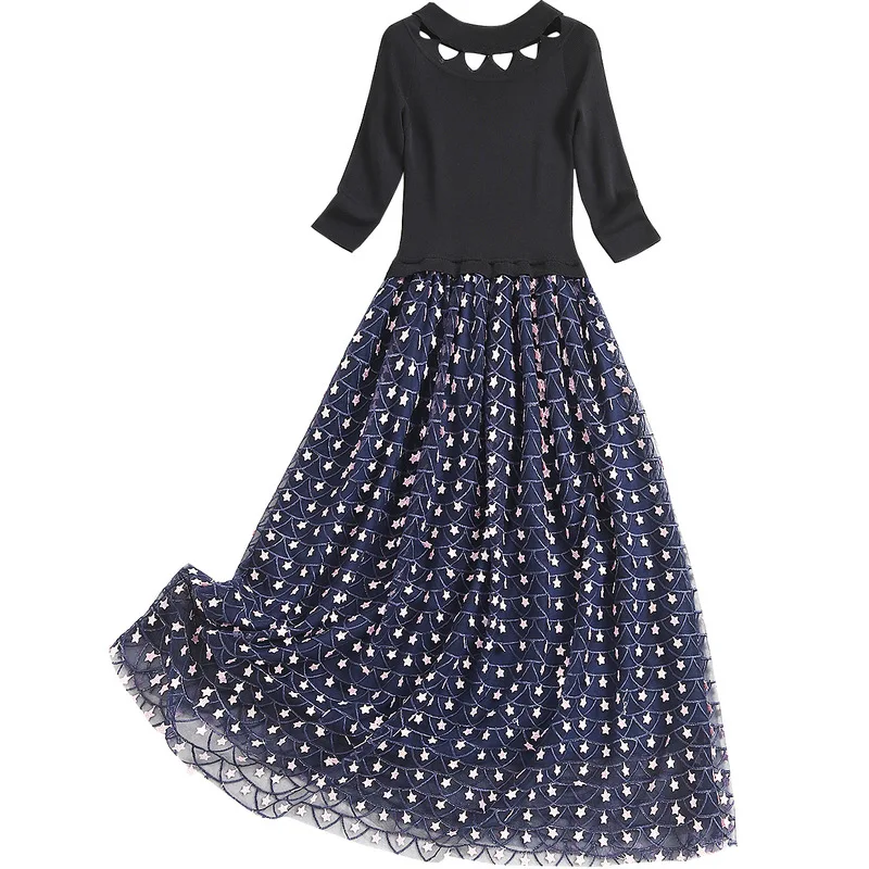 Высококачественное женское трикотажное платье 2020 Макси-Платье с вырезом Звезда