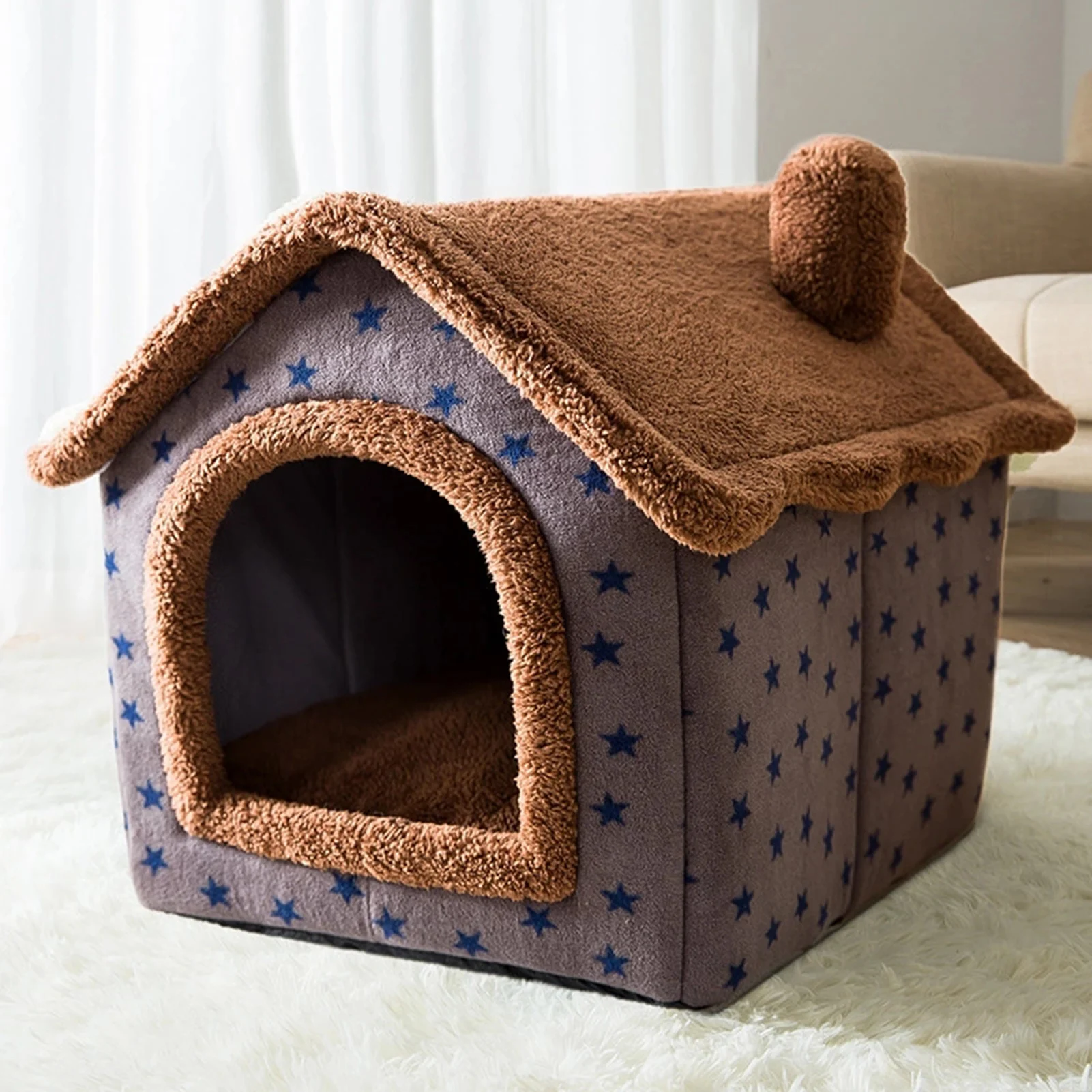 

Домик для домашних животных складная кровать с ковриком мягкая зимняя леопардовая подстилка домик будка гнездо для собаки кошки кровать дл...