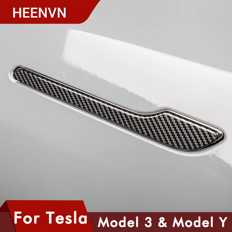 New Car Door Handle For Tesla Model 3 2021 Model Y Accessories Door Cover Paste Model3 Carbon Fiber ABS Three 4Pcs/Set