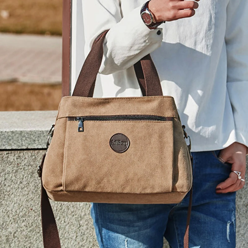 

Vintage Woman Handbags Casual Solid Girls Crossbody Pack lady Canvas Single Shoulder Bags Multi-pocket Ladies Totes