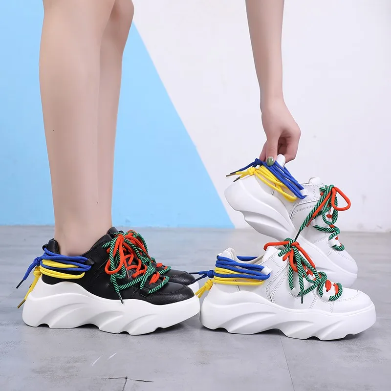 Женские беговые кроссовки с цветным кружевом 2020 стильные дышащие увеличивающие