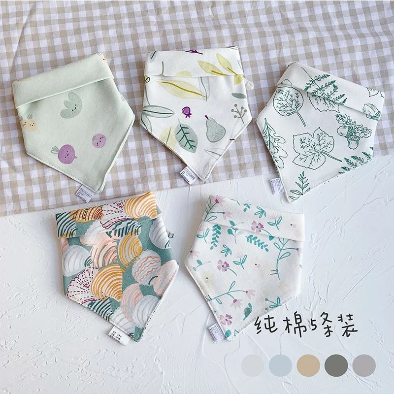 

5Pcs High Quality Cotton Bibs Triangle Infant Feeding Smock Burp Cloths Cartoon Saliva Towel Baby Eating Stuff Soft Accessory