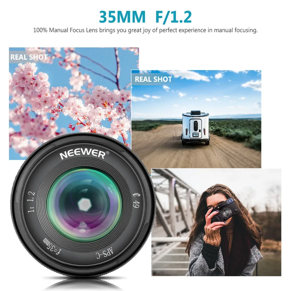 Neewer 35 мм F1.2 Большая диафрагма Prime APS-C алюминиевый Объектив для Fuji X Mount беззеркальных камер