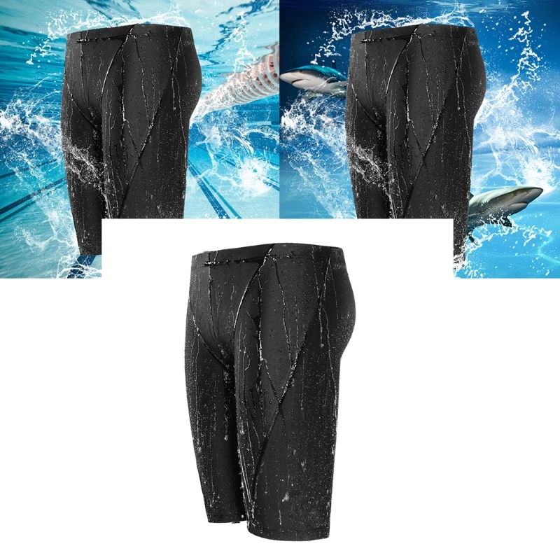 

Men Sharkskin Waterproof Swim Trunks with Swimming Cap Drawstring Elastic Waist Beach Board Shorts Quick-Dry Swimwear