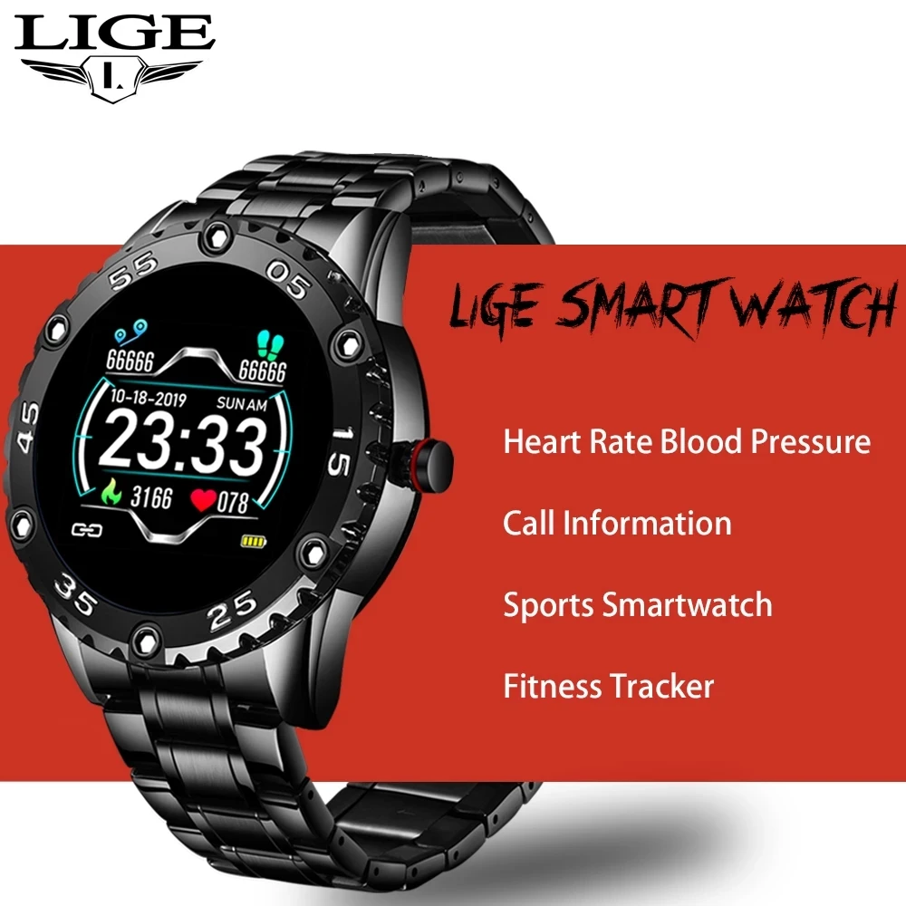 

LIGE New Smart Watch Men IP67 Waterproof Heart Rate Fitness Tracker Pedometer For Android ios Steel Band Sports Men smart watch