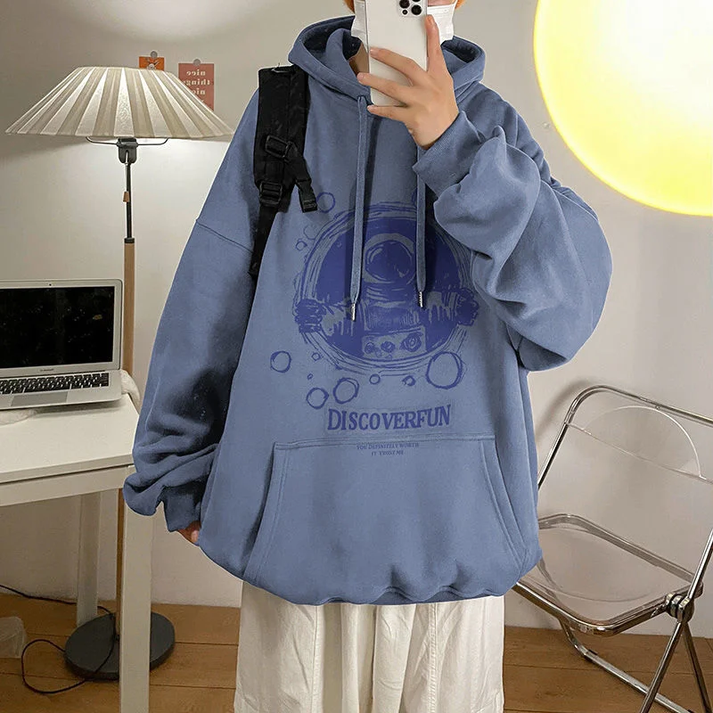 

Осенние корейские свободные толстовки Neploha с принтом астронавта, Женская Повседневная Толстовка большого размера с капюшоном, винтажные не...