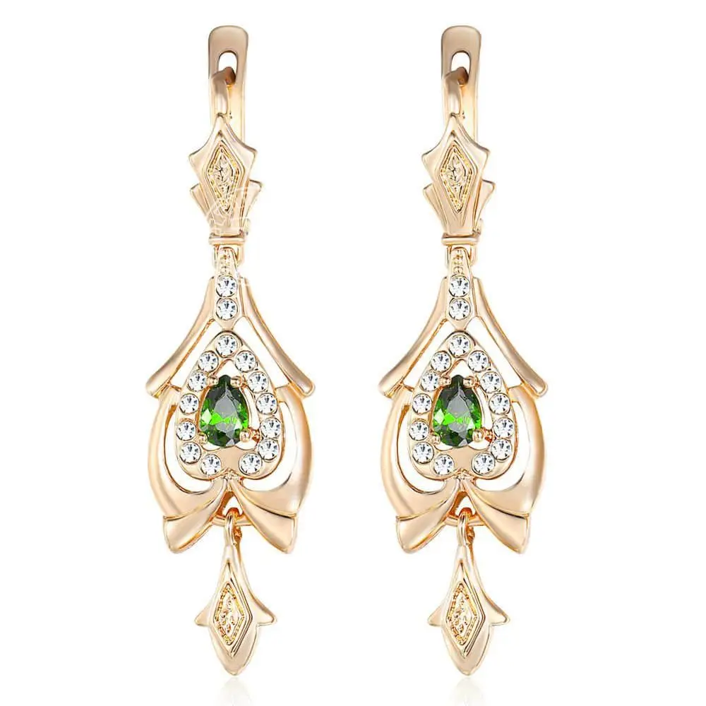 Davieslee Teardrop Olivine Green CZ люстра Висячие серьги для женщин проложили прозрачный кубический цирконий 585 розовое золото заполненный DGE109 - Окраска металла: Green GE109