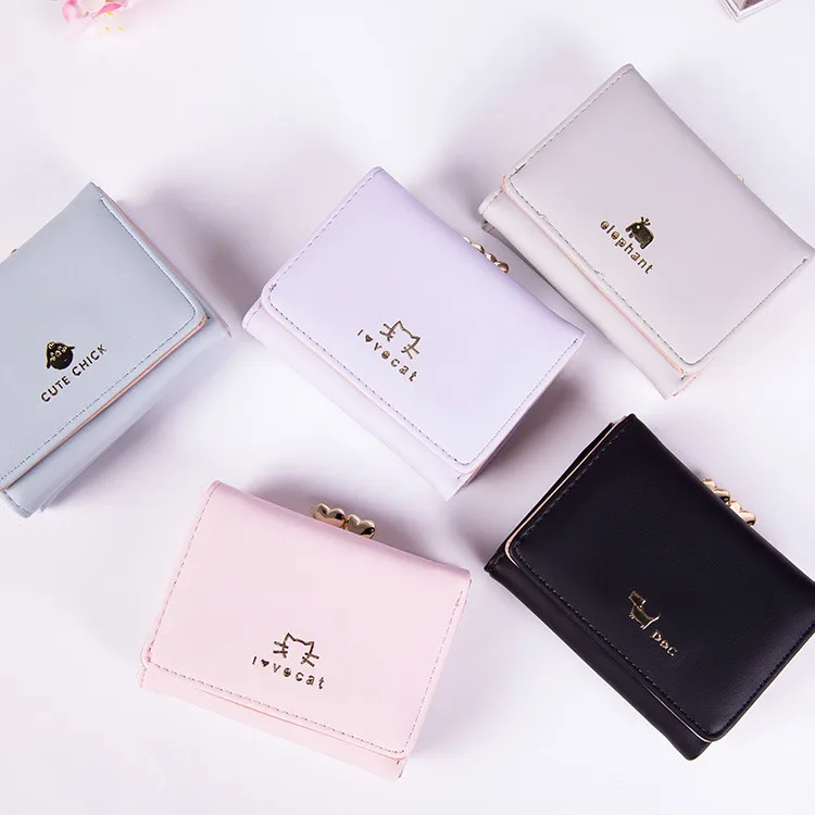 

Women's Short Wallet Cute Animal Printed PU Leather Letter Hasp Card Holders Fashion Money Bag Small Change Purse