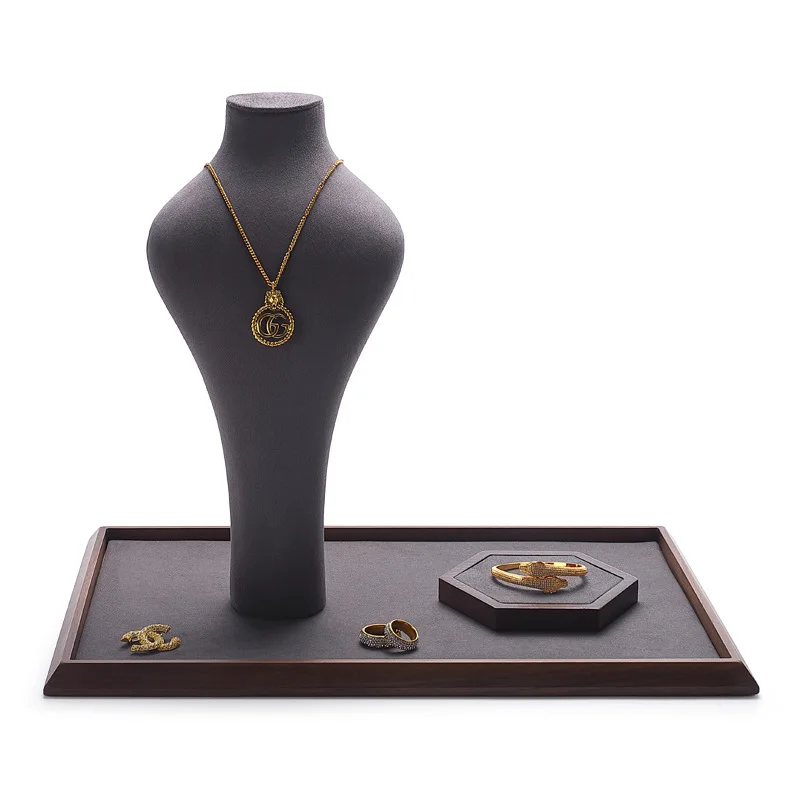 Solid wood microfiber jewelry disc jadeware Wenwan display tray jewelry watch pallet ring necklace storage