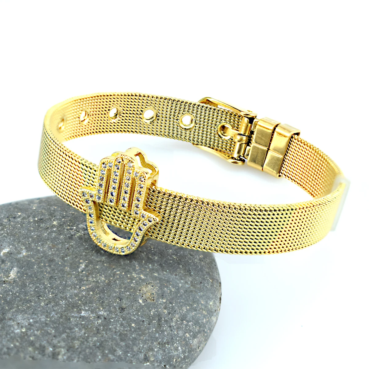 

Cubic Zirconia Hamsa Hand Bracelet Stainless Steel Mesh Chain Charm Bracelets & Bangles for Women Men Fashion Jewelry