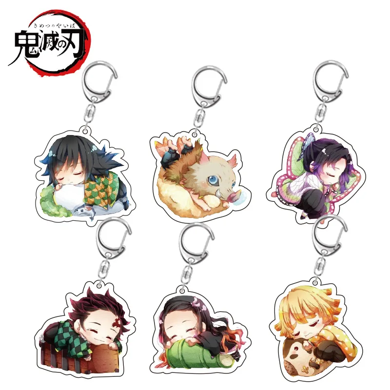

2021 Anime Demon Slayer Acrylic Keychain Cute Brinco Blade of Ghost Key Chain Kamado Tanjirou Cosplay Pompom Yaiba Keyring
