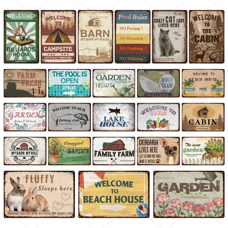 

Welcome/rules Metal Signs Vintage Golf Club Farm Cabin Garden Tin Plaques Home Decoration Wall Artwork Iron Painting 20X30Cm