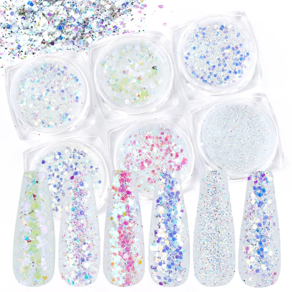 6 коробок блестящий набор для ногтей УФ Гель лак блестки градиентный пигмент