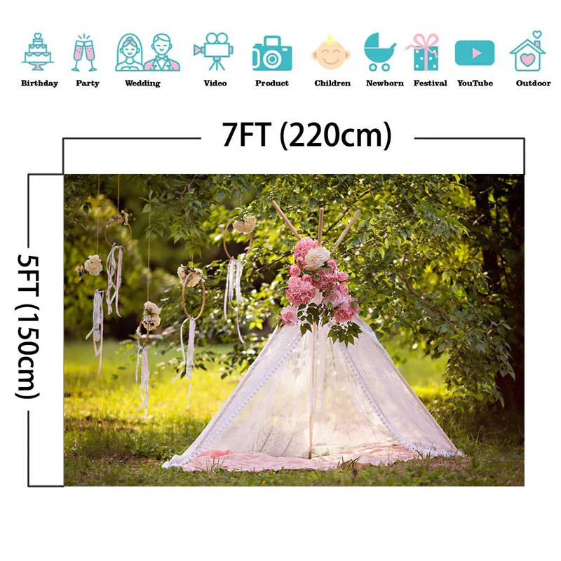 

Spring Picnic Lunch Background Forest Outdoor Tent Decor Backdrop Child Kid Portrait Photo Studio Kits Photography Banner