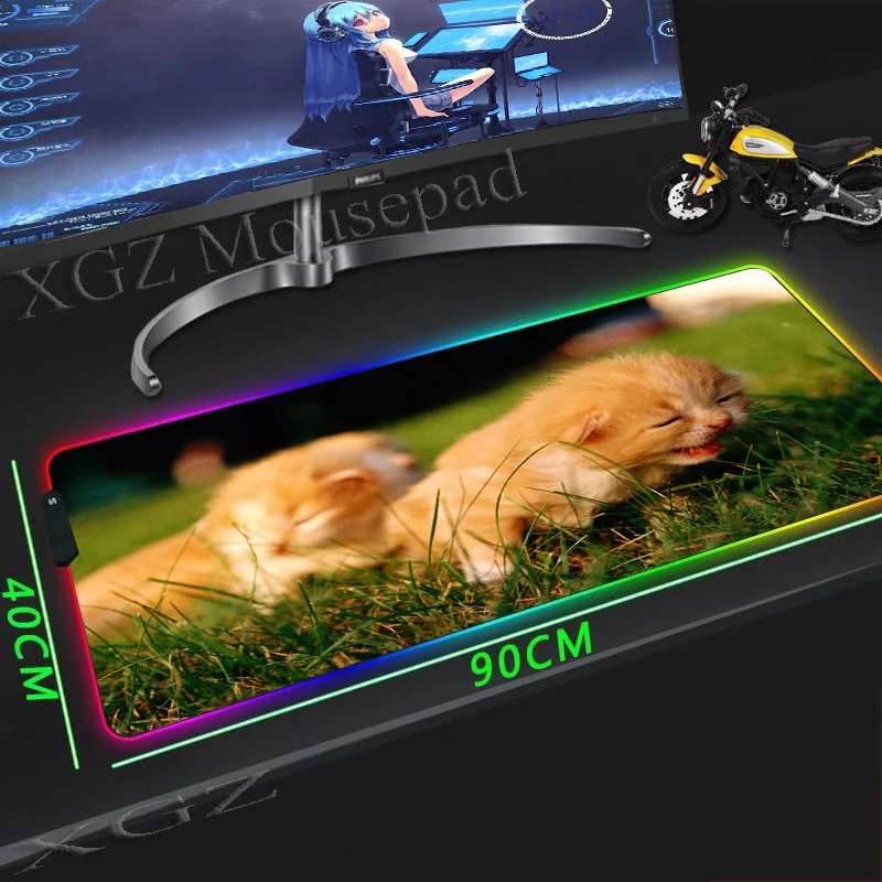 

XGZ Animal Kitten Grass Custom Large RGB Mouse Pad Black Delicate Locking Edge Computer Desk Mat Rubber Non-slip Lol Dota Gamer