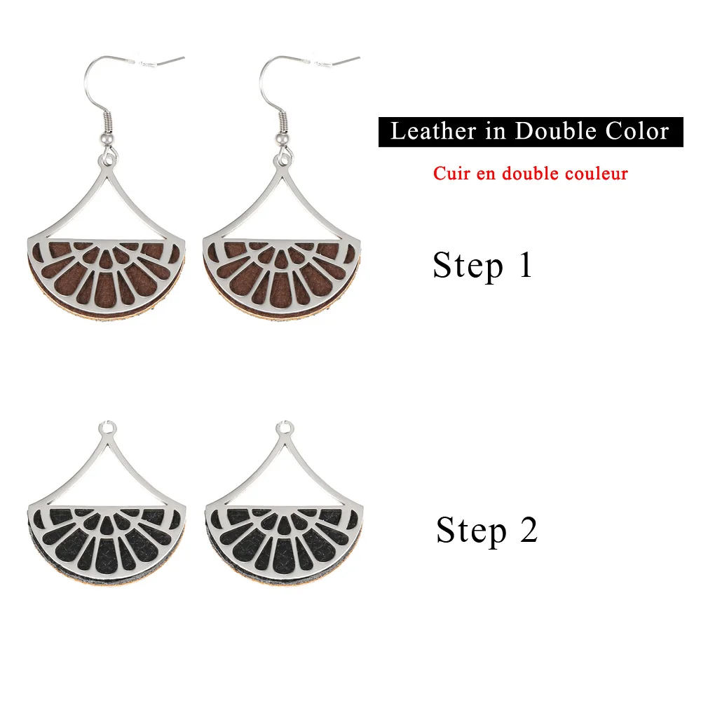 Cremo Stainless Steel Geometric Fan Pendant Earrings for Women Georgette Drop Hanging Earrings Leather Dangle Earrings Jewelry