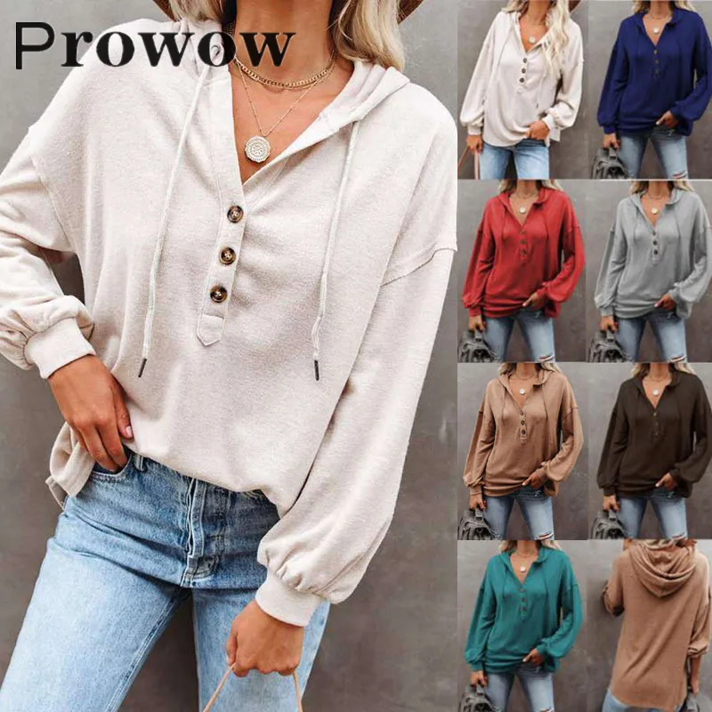 

Prowow; Сезон весна-осень; Модная однотонная толстовка с капюшоном Женская Повседневная Уличная одежда свободного кроя с длинным рукавом пуло...