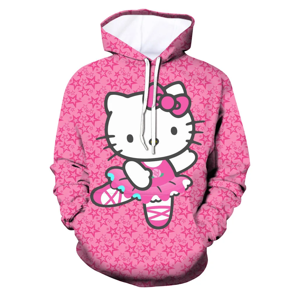 

Hello Kitty Hooded Sweater Cute 3D Digital Printed Spring Tops Men and Women Same Hooded Sweater Jacket Ouma