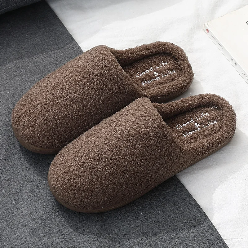 

Plush Fur Men Slippers Indoor Floor Shoes Winter Warm Furry Slippers Candy Color Women Home Shoes Couples Soft Slippers Slides